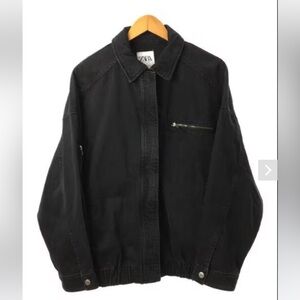 Zara Oversize Washed Black Denim TRF Bomber Jacket